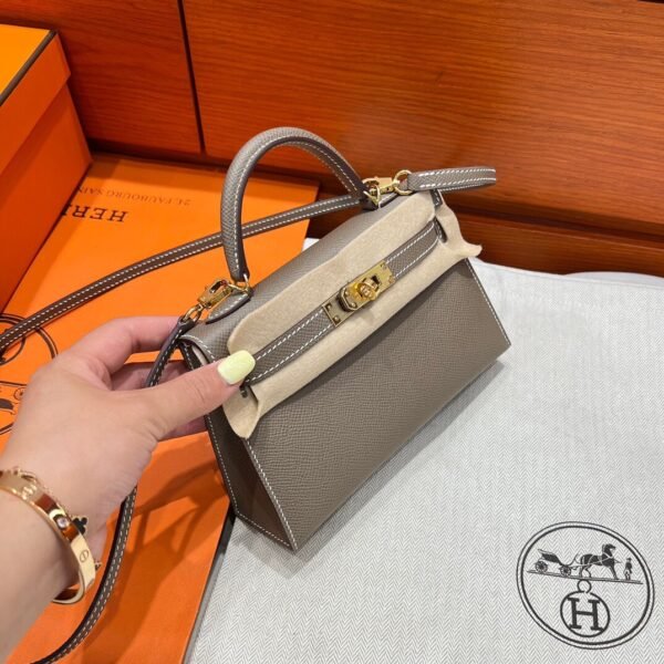 CK18 Etoupe Hermes Mini Kelly 19CM Epsom Leather Gold Hardware All Handmade