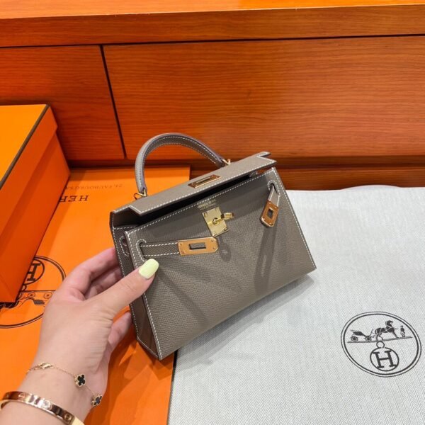 CK18 Etoupe Hermes Mini Kelly 19CM Epsom Leather Gold Hardware All Handmade