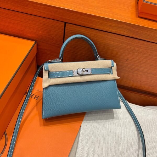 75 Blue Jean Hermes Mini Kelly 19CM Epsom Leather Gold Hardware All Handmade