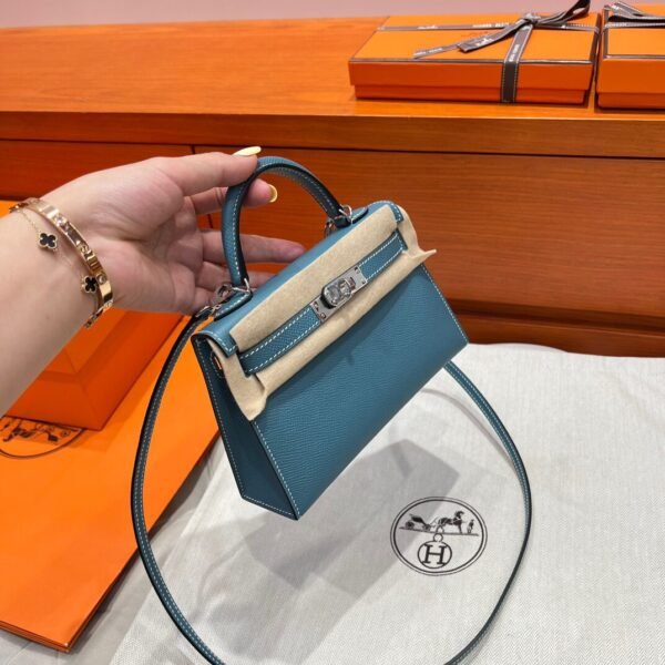 75 Blue Jean Hermes Mini Kelly 19CM Epsom Leather Gold Hardware All Handmade