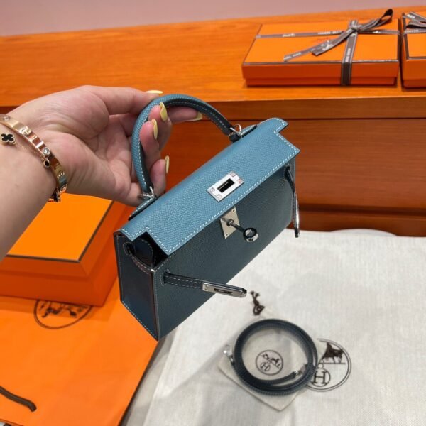 75 Blue Jean Hermes Mini Kelly 19CM Epsom Leather Gold Hardware All Handmade