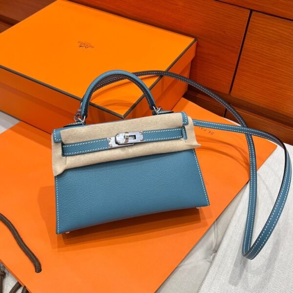 75 Blue Jean Hermes Mini Kelly 19CM Epsom Leather Gold Hardware All Handmade