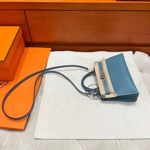 75 Blue Jean Hermes Mini Kelly 19CM Epsom Leather Gold Hardware All Handmade