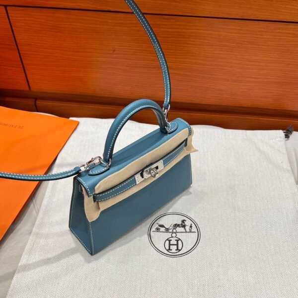 75 Blue Jean Hermes Mini Kelly 19CM Epsom Leather Gold Hardware All Handmade