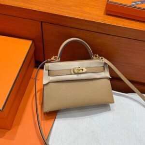 4B Biscuit Hermes Mini Kelly 19CM Chever Leather Gold Hardware All Handmade
