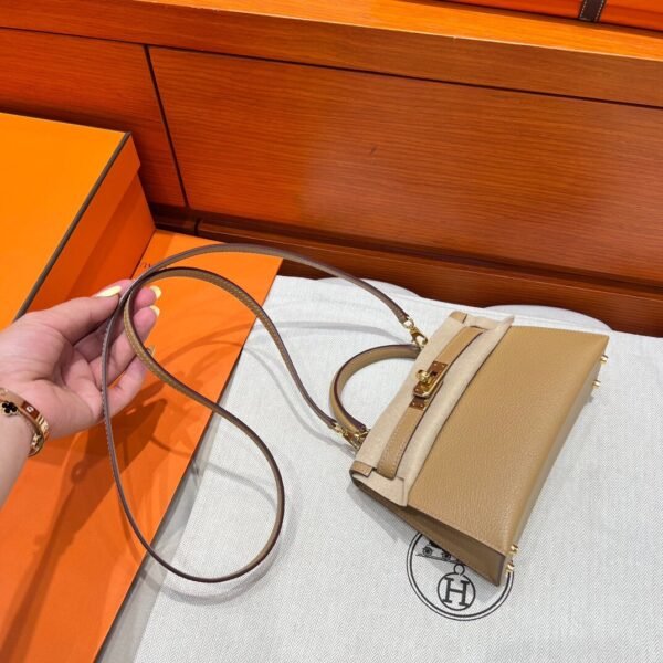 4B Biscuit Hermes Mini Kelly 19CM Chever Leather Gold Hardware All Handmade