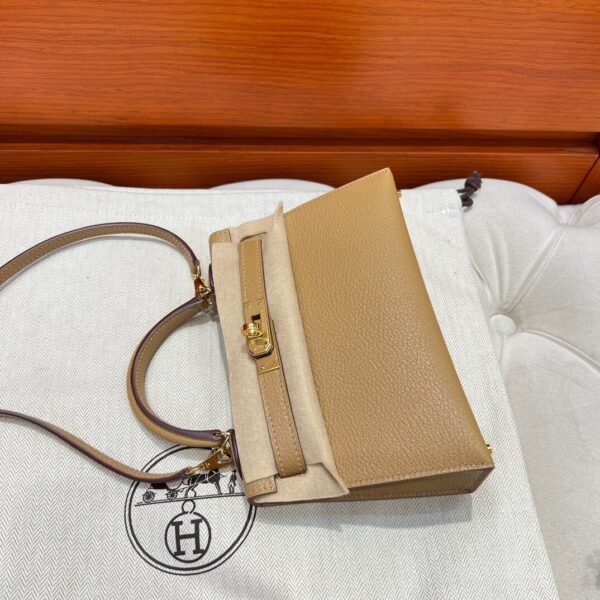 4B Biscuit Hermes Mini Kelly 19CM Chever Leather Gold Hardware All Handmade