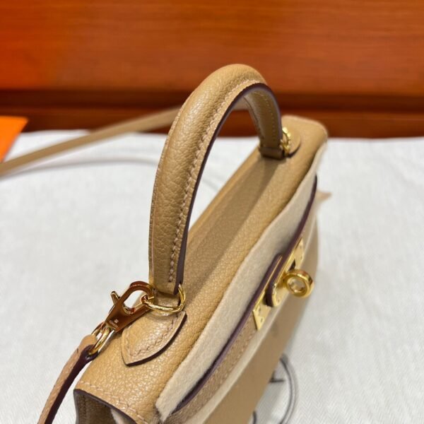 4B Biscuit Hermes Mini Kelly 19CM Chever Leather Gold Hardware All Handmade