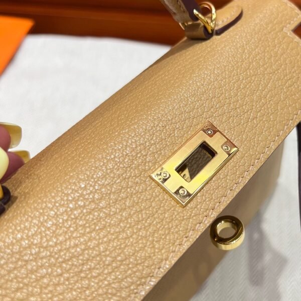4B Biscuit Hermes Mini Kelly 19CM Chever Leather Gold Hardware All Handmade