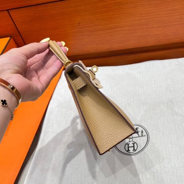 4B Biscuit Hermes Mini Kelly 19CM Chever Leather Gold Hardware All Handmade