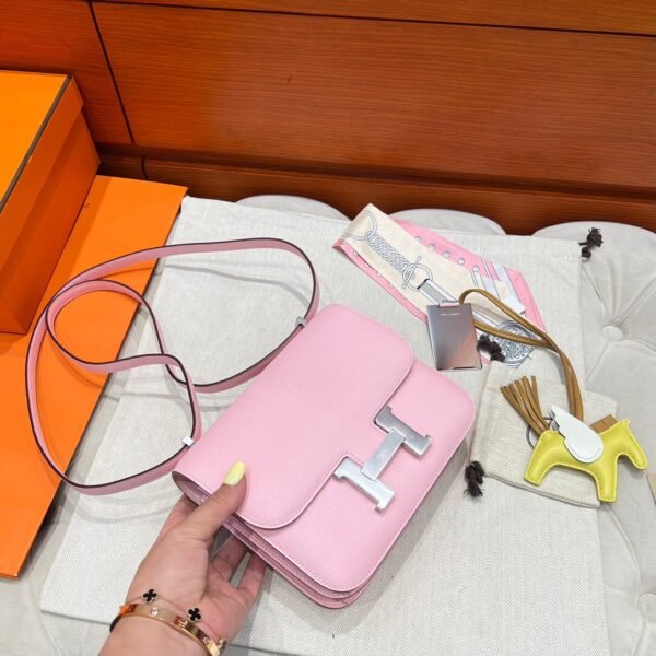 3Q Rose Sakura Hermes Constance 19CM Miroir Bag Chever Leather Silver Hardware All Handmade