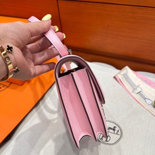 3Q Rose Sakura Hermes Constance 19CM Miroir Bag Chever Leather Silver Hardware All Handmade
