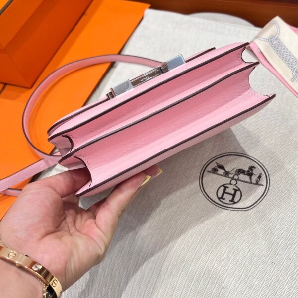 3Q Rose Sakura Hermes Constance 19CM Miroir Bag Chever Leather Silver Hardware All Handmade