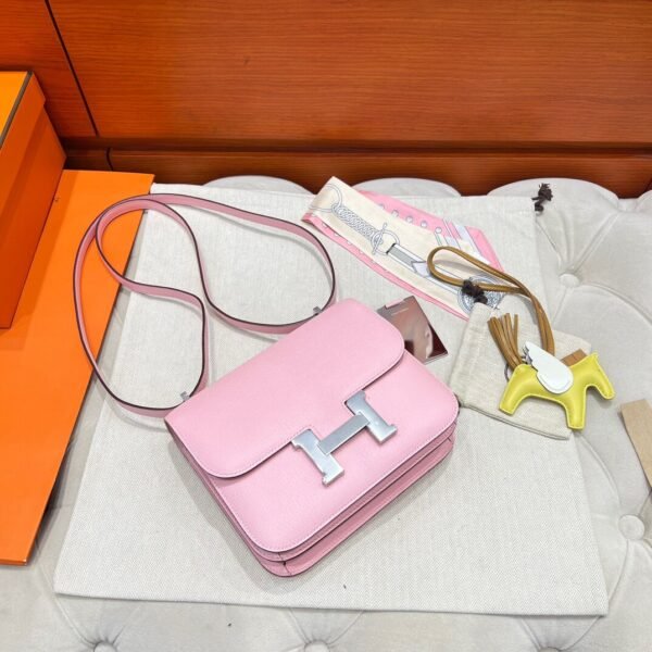 3Q Rose Sakura Hermes Constance 19CM Miroir Bag Chever Leather Silver Hardware All Handmade