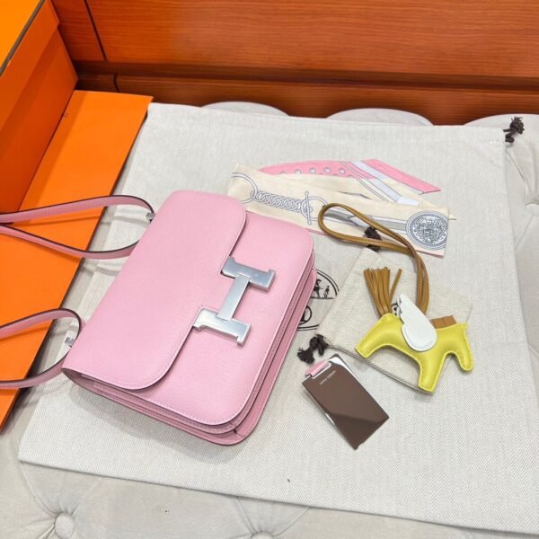 3Q Rose Sakura Hermes Constance 19CM Miroir Bag Chever Leather Silver Hardware All Handmade
