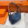 7P Blue De Presse Hermes Lindy 26CM Bag Clememce Leather Silver Hardware All Handmade