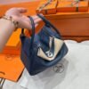 7P Blue De Presse Hermes Lindy 26CM Bag Clememce Leather Silver Hardware All Handmade