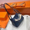 7P Blue De Presse Hermes Lindy 26CM Bag Clememce Leather Silver Hardware All Handmade