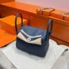 7P Blue De Presse Hermes Lindy 26CM Bag Clememce Leather Silver Hardware All Handmade
