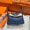 7P Blue De Presse Hermes Lindy 26CM Bag Clememce Leather Silver Hardware All Handmade