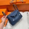 7P Blue De Presse Hermes Lindy 26CM Bag Clememce Leather Silver Hardware All Handmade