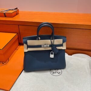7P Blue Depresse Birkin 25CM Togo Leather Silver Hardware Full Handmade