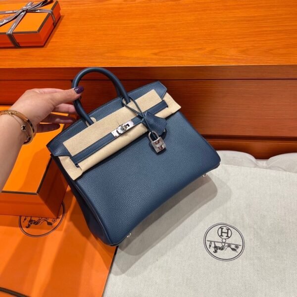 7P Blue Depresse Birkin 25CM Togo Leather Silver Hardware Full Handmade