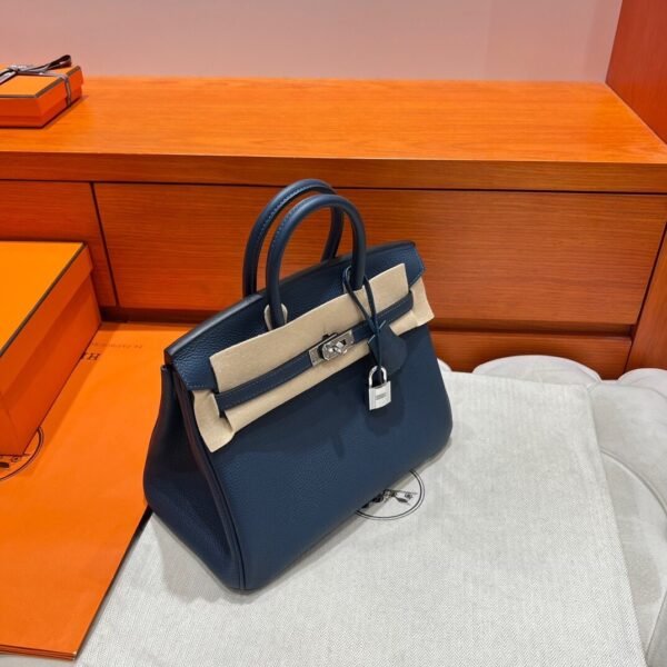 7P Blue Depresse Birkin 25CM Togo Leather Silver Hardware Full Handmade