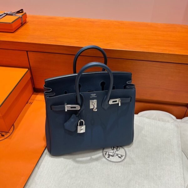 7P Blue Depresse Birkin 25CM Togo Leather Silver Hardware Full Handmade