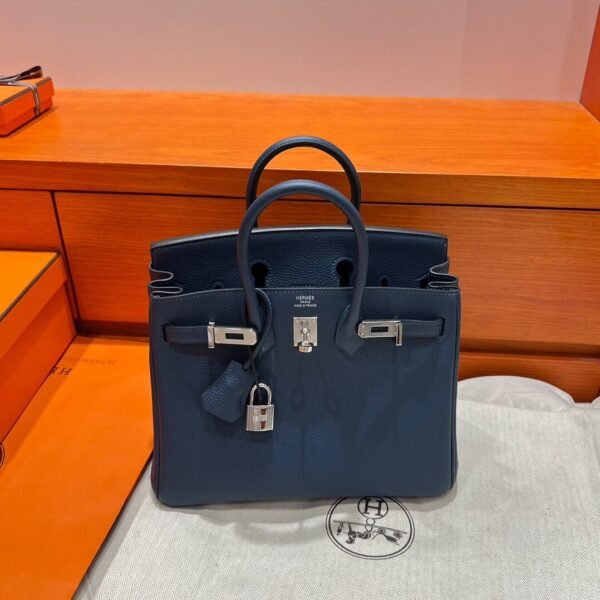 7P Blue Depresse Birkin 25CM Togo Leather Silver Hardware Full Handmade