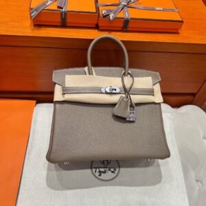 18 Etoupe Birkin 25CM Togo Leather Silver Hardware Full Handmade