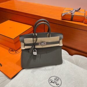 8F Etain Birkin 25CM Togo Leather Silver Hardware  Full Handmade