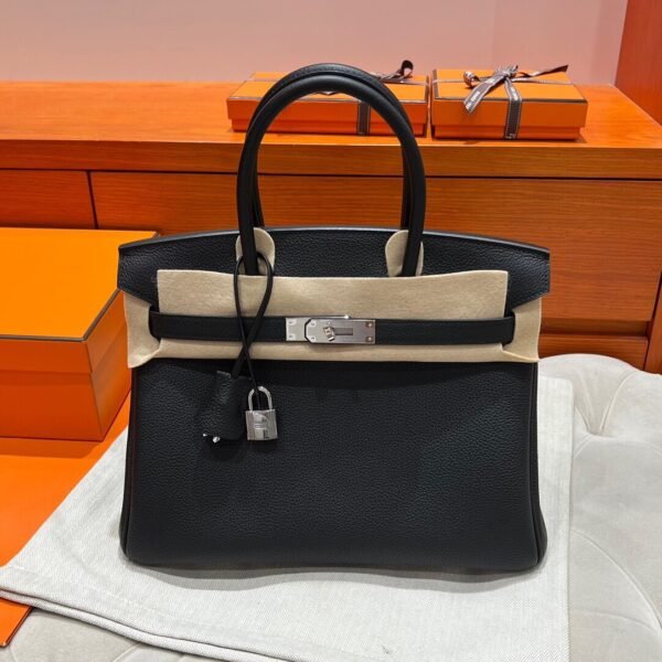 CK89 Black Birkin 30CM Togo Leather Silver Hardware Full Handmade CK89 Black Birkin 30CM Togo Leather Silver Hardware Full Handmade