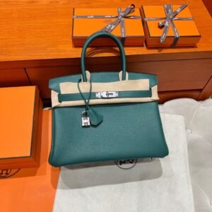 Z6 Malachite Birkin 30CM Togo Leather Silver Hardware Full Handmade