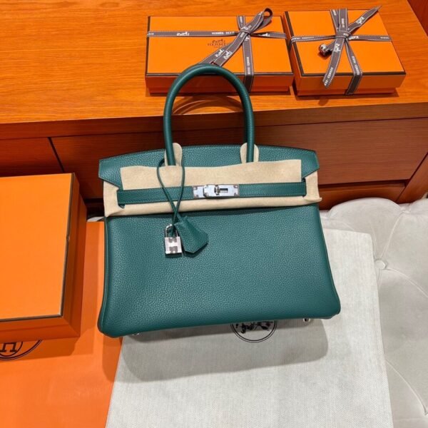 Z6 Malachite Birkin 30CM Togo Leather Silver Hardware Full Handmade