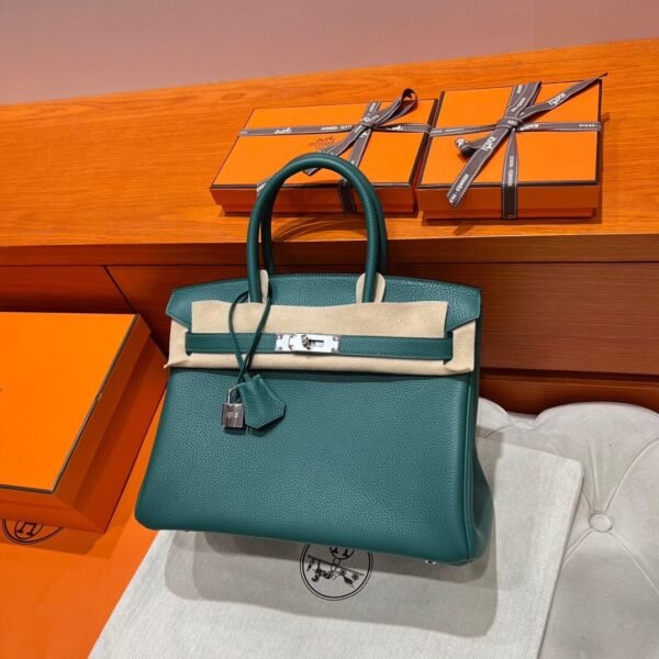 Z6 Malachite Birkin 30CM Togo Leather Silver Hardware Full Handmade