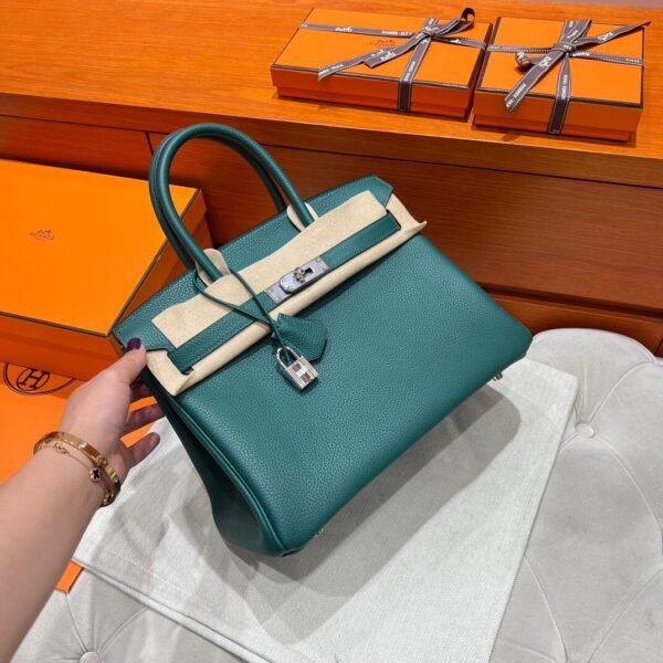 Z6 Malachite Birkin 30CM Togo Leather Silver Hardware Full Handmade