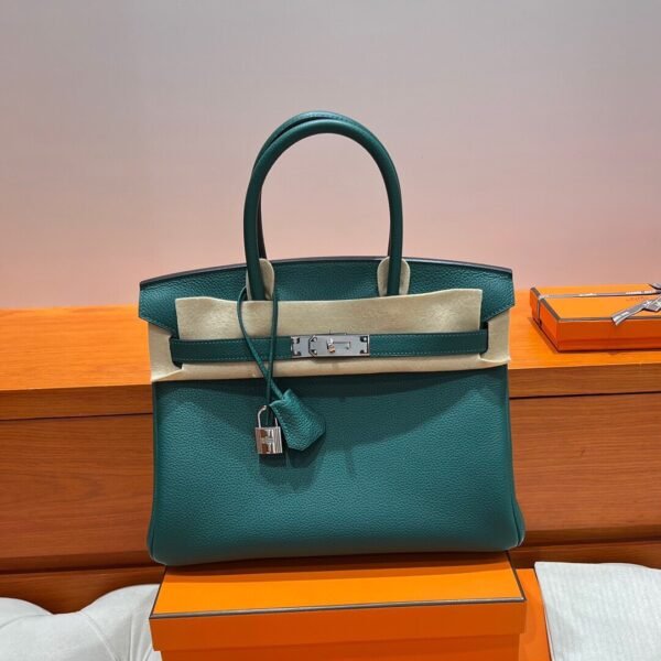 Z6 Malachite Birkin 30CM Togo Leather Silver Hardware Full Handmade