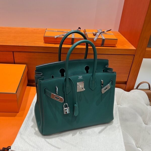 Z6 Malachite Birkin 30CM Togo Leather Silver Hardware Full Handmade