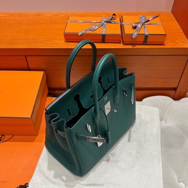 Z6 Malachite Birkin 30CM Togo Leather Silver Hardware Full Handmade