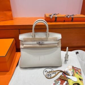 10 Craie Birkin 25CM Togo Leather Silver Hardware Full Handmade
