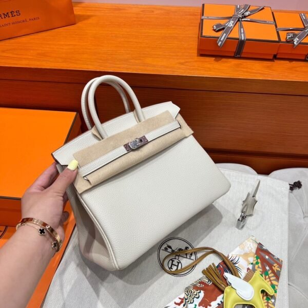 10 Craie Birkin 25CM Togo Leather Silver Hardware Full Handmade