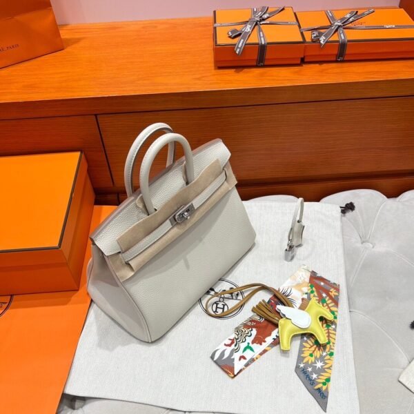 10 Craie Birkin 25CM Togo Leather Silver Hardware Full Handmade