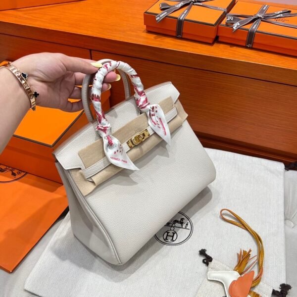10 Craie Birkin 25CM Togo Leather Gold Hardware Full Handmade