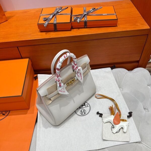 10 Craie Birkin 25CM Togo Leather Gold Hardware Full Handmade