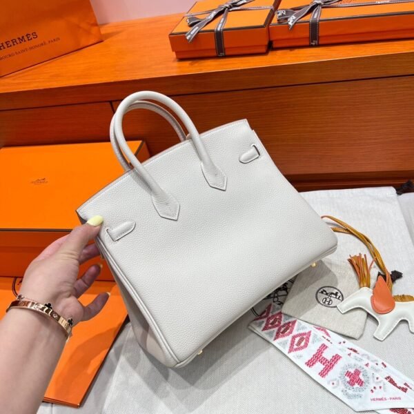 10 Craie Birkin 25CM Togo Leather Gold Hardware Full Handmade