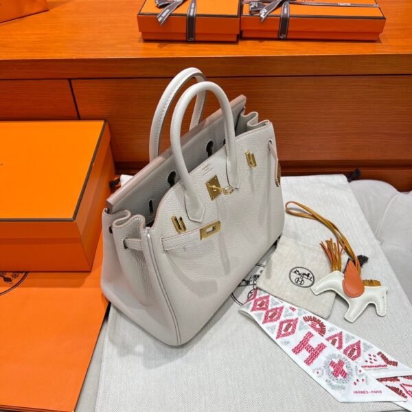 10 Craie Birkin 25CM Togo Leather Gold Hardware Full Handmade