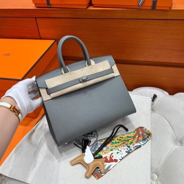 0lGris Meyer Birkin 25CM Epsom Leather Silver Hardware Full Handmade