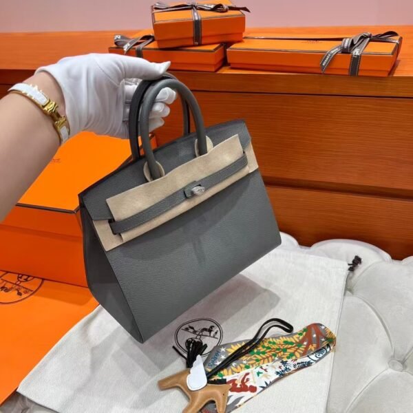 0lGris Meyer Birkin 25CM Epsom Leather Silver Hardware Full Handmade