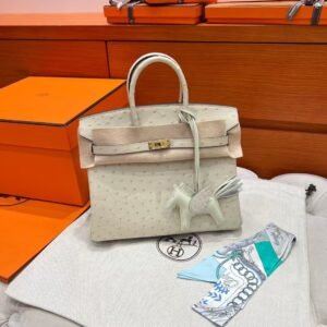 3C Parchemin Birkin 25CM Ostrich Leather Gold Hardware Full Handmade